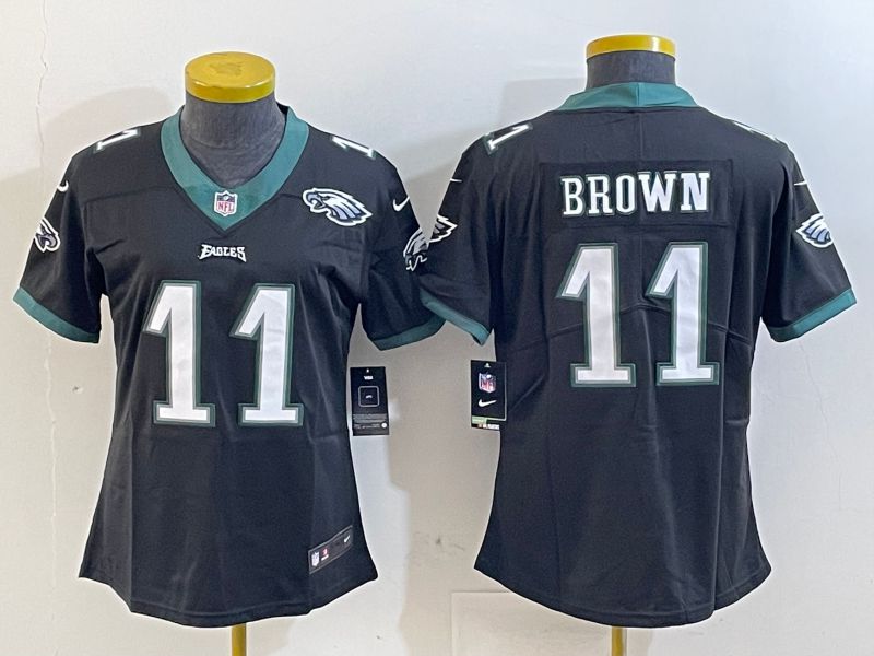 Women Philadelphia Eagles #11 Brown Black 2025 Nike Vapor Limited NFL Jersey style 3->women nfl jersey->Women Jersey